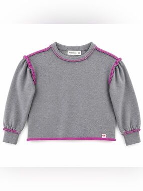 Appaman Gray Pink Trim Sweatshirt Cropped Raw Hem Cotton Crewneck Girl's Size 8